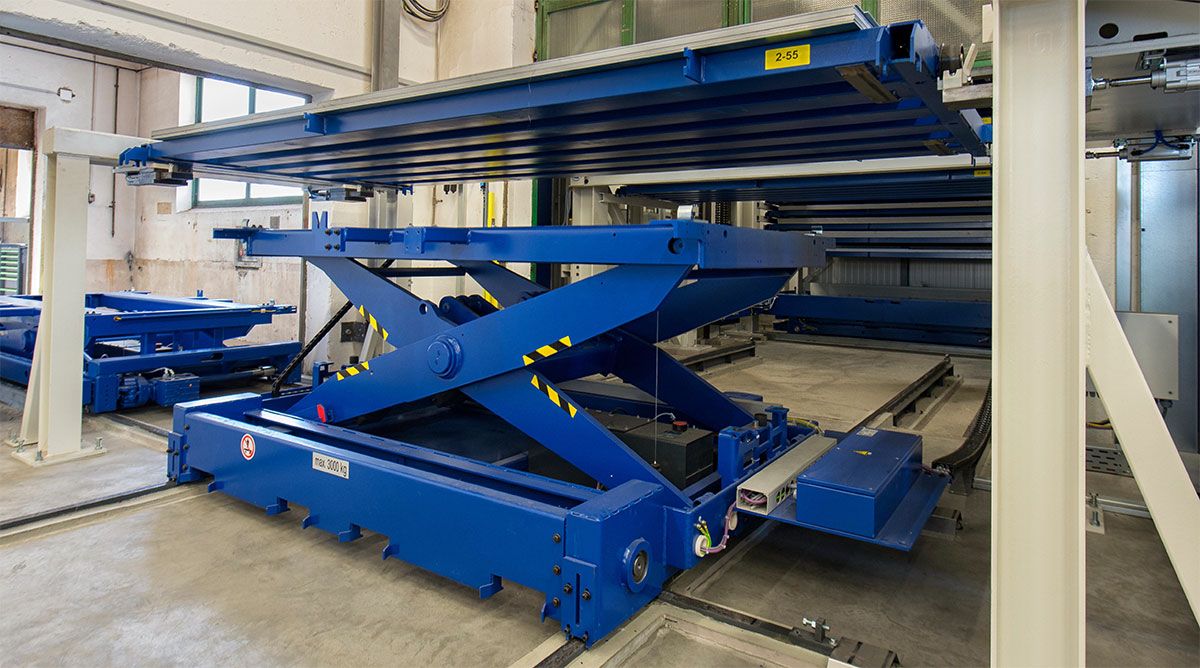 Picture: STOPA FLEX, scissor lift tables, run fully automatically within the safety zones